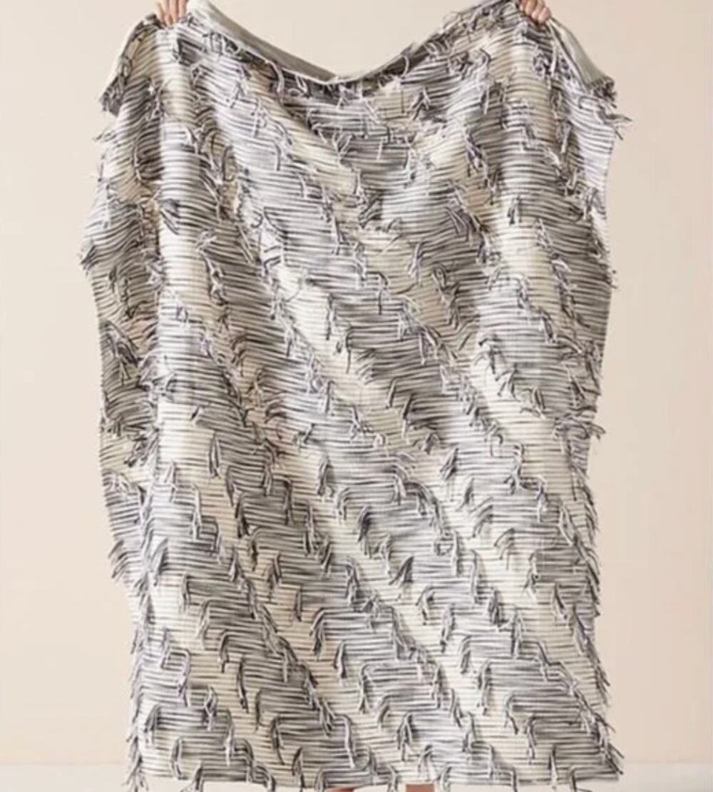 ANTHROPOLOGIE | Jorja Throw Blanket Black and White Cotton Fringe Blanket